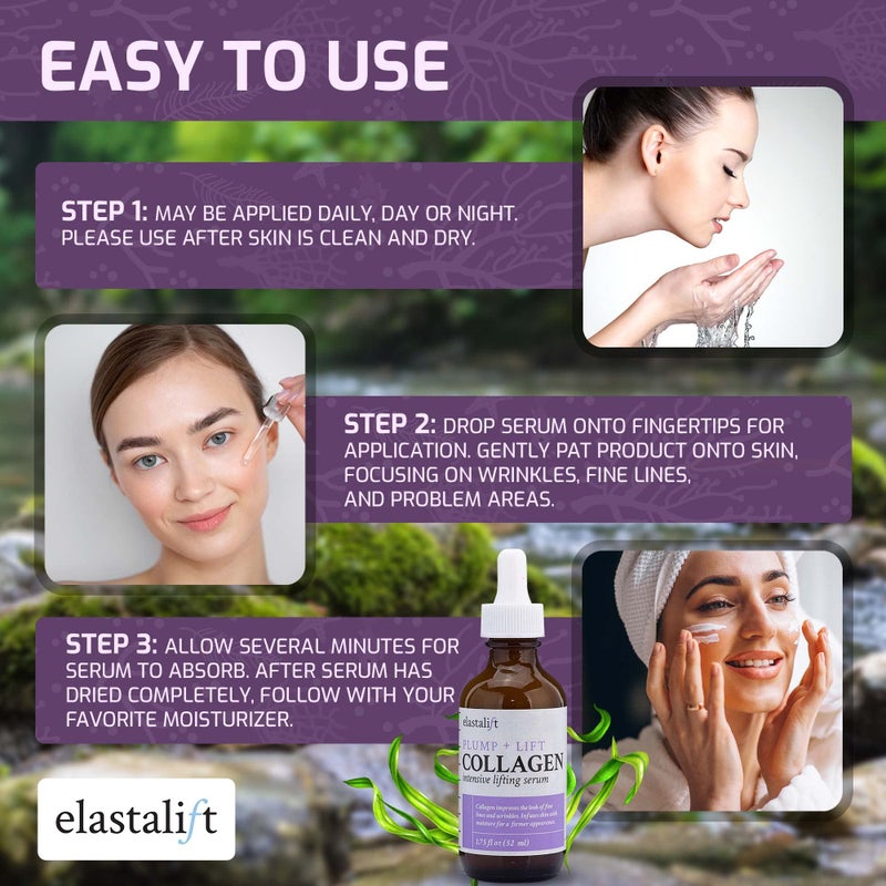 Elastalift Collagen Facial Serum Lifting, Plumping, Firming Collagen Serum For Face Improves Elasticity, Evens Skin Tone, Plumps, & Lifts Sagging Skin, Non-Greasy Wrinkle Serum, 1.75 Fl Oz, 2-Pack - Image 5